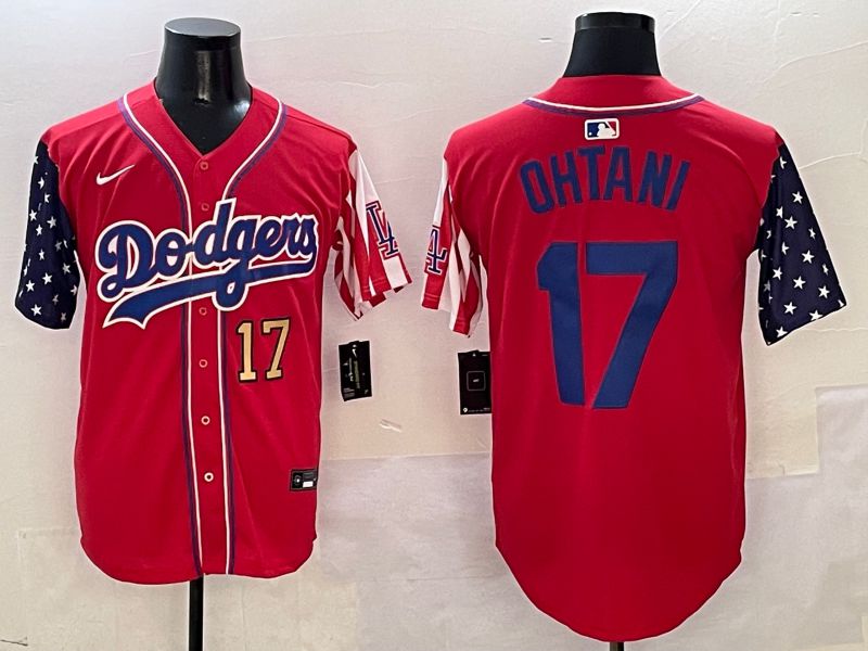 Men Los Angeles Dodgers 17 Ohtani Red a generation of national flags Joint name 2025 Nike MLB Jersey style 14